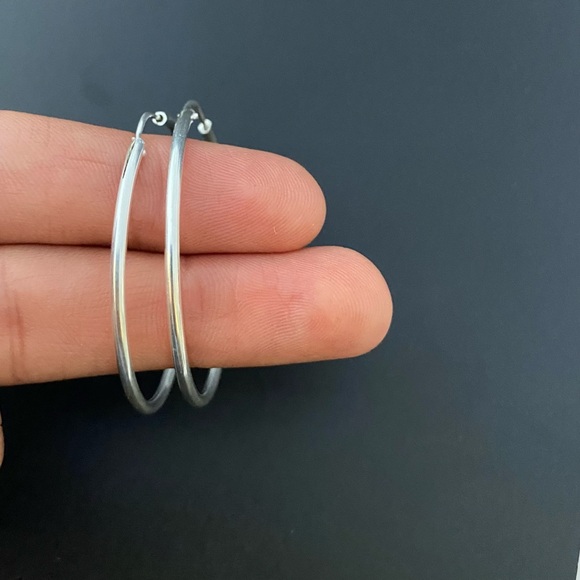 925 Sterling Silver Small Hoop Earrings 40mm Arracadas chicas Plata Ley 925 - Picture 10 of 10